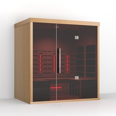الشوكران Wood 4 Person Smartmak Sauna Unit تحت الحمراء البعيدة ساونا جافة للمنزل 2700 واط